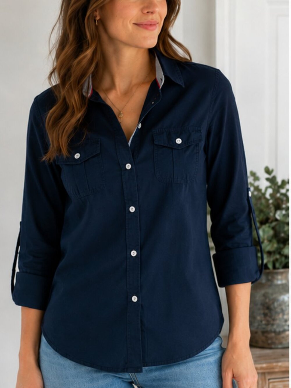Tommy Hilfiger Women’s Navy Button Down Shirt Medium
